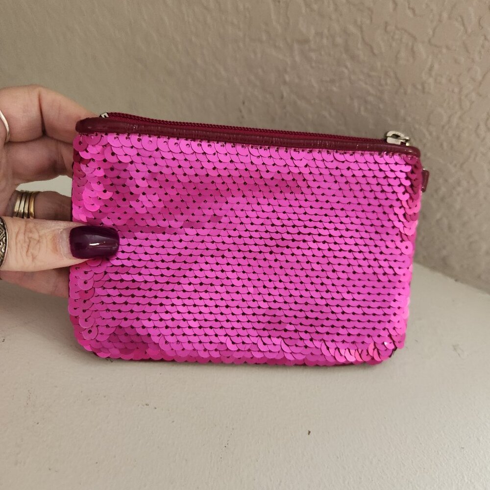 Like New Coach Poppy Pink Sequined Wristlet - Picture 2 of 8